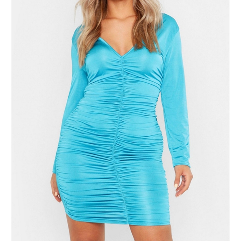 SOLD SOLD Turquoise Ruched Slinky Dress NWOT Size 12